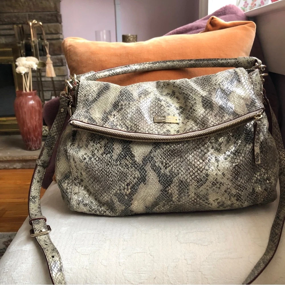 Kate Spade Metallic Snakeskin Leather satchel crossbody CobbleHill Littl…